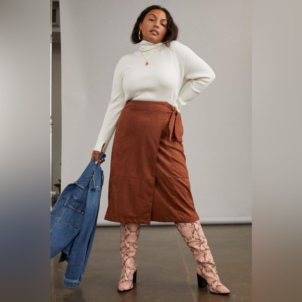 NWT Anthropologie Lauren Sueded Wrap Midi Skirt in Cocoa Women’s Size Large